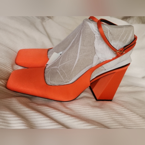 Zara Satin Effects Slingback Heels Orange Sizes: 9, 10 available New - Picture 9 of 15